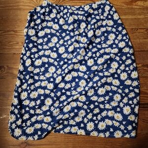 Navy Floral Midi Skirt With Pockets